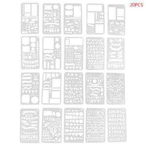 20Pcs/Set Bullet Journal Stencil Plastic Planner DIY Hollow Drawing Template Diary Notebook Decor Craft School Stationery Gift
